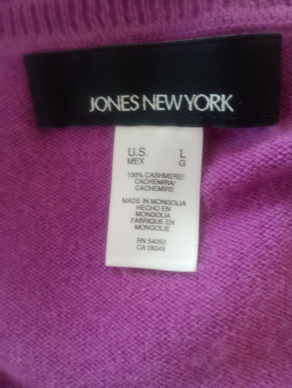 JONES NY 100% Cashmere Purple Magenta V-Neck Sweater | L - Picture 6 of 6